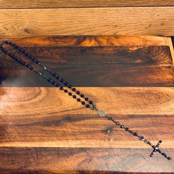 Glass Pearl and Swarovski Crystal Rosary Necklace - Picture 7 of 8